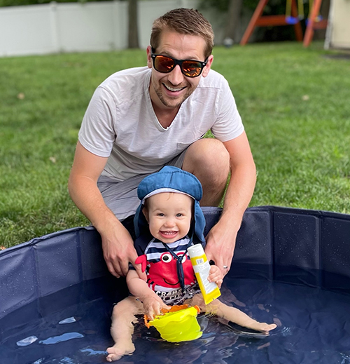 James with his son in the pool